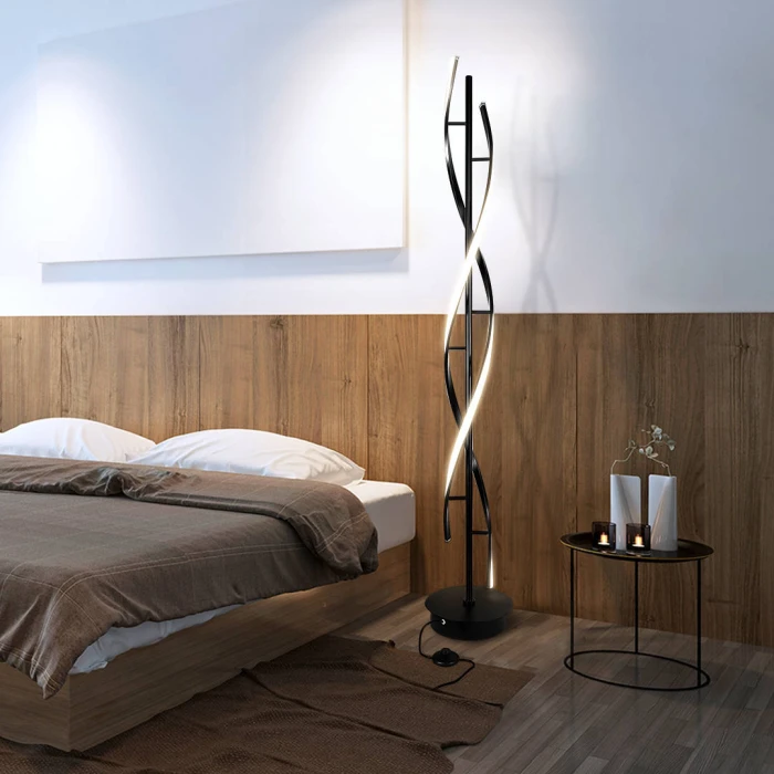 Designerska czarna lampa podłogowa do salonu z pilotem LED 70W 404 - Decorativi