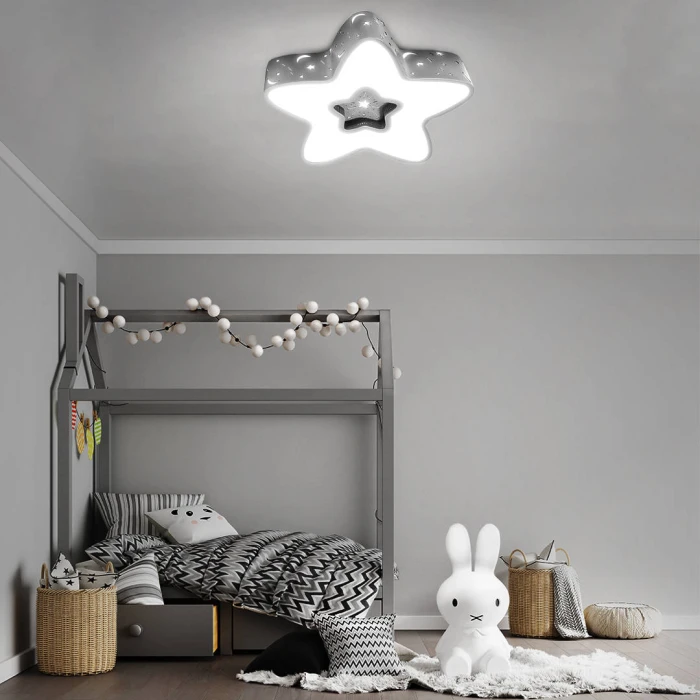 Lampa do pokoju dziecinnego na pilota sufitowa szare gwiazdki 28W 407 - Decorativi