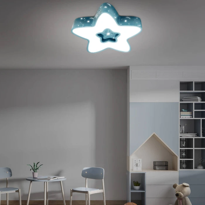 Lampa do pokoju dziecinnego na pilota sufitowa niebieskie gwiazdki 36W 408 - Decorativi