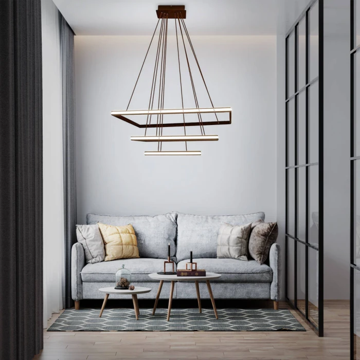 Lampa wisząca kwadraty do salonu na pilota 116W LED brązowa 447 - Decorativi