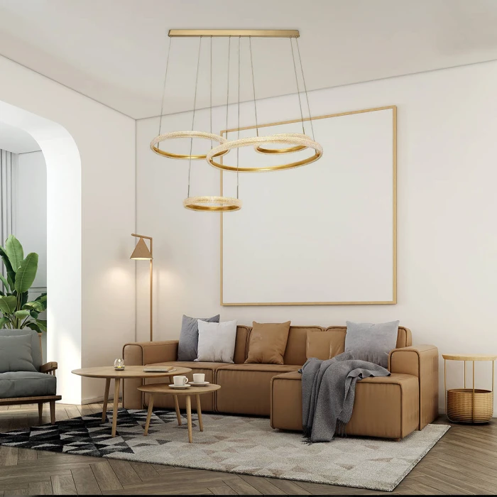 Lampa wisząca złote okręgi do salonu LED na pilota 508 - Decorativi