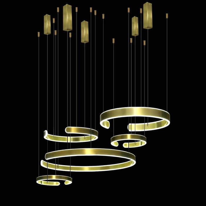 Lampa LED duża do salonu 326W złota okręgi 543 na pilota - Decorativi