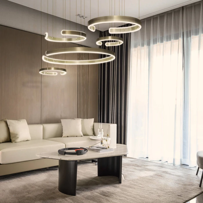 Duża złota lampa do salonu LED na pilota