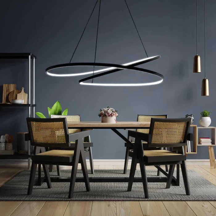 Lampa designerska okręgi wiszące LED 122W czarna 650 - Decorativi