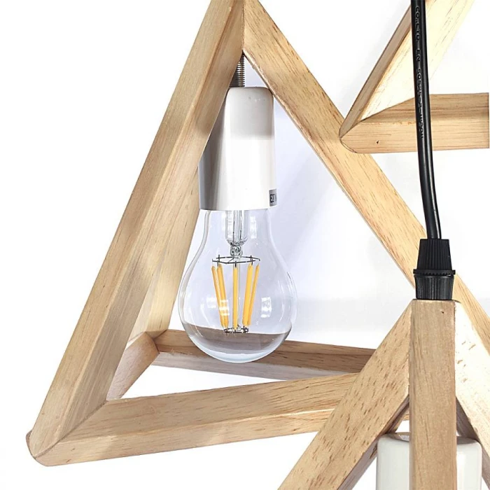Lampa drewniana wisząca 3 x E27 Trójkąt na kole loftowa 566 - Decorativi