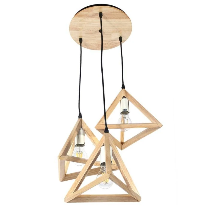 Lampa drewniana wisząca 3 x E27 Trójkąt na kole loftowa 566 - Decorativi