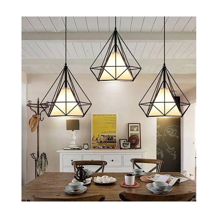 Lampa wisząca loftowa Diament do kuchni klatka biały klosz E27 507 - Decorativi