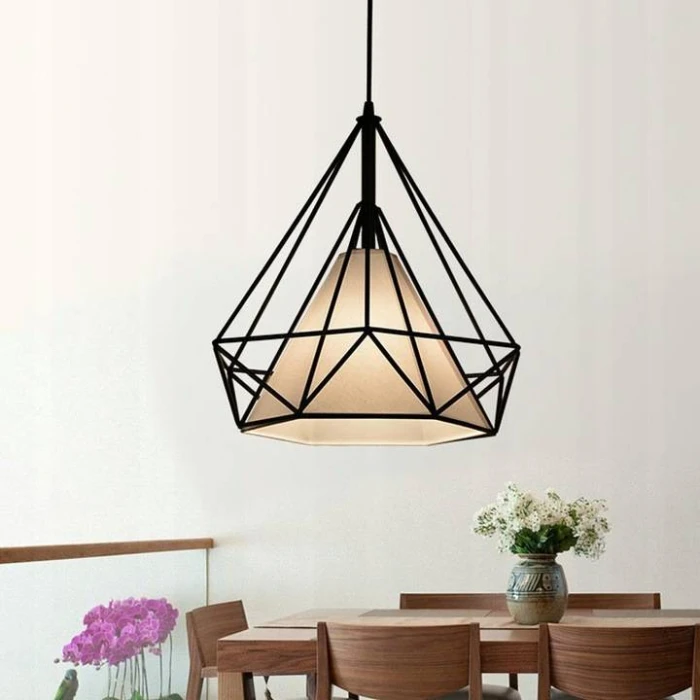 Lampa wisząca loftowa Diament do kuchni klatka biały klosz E27 507 - Decorativi